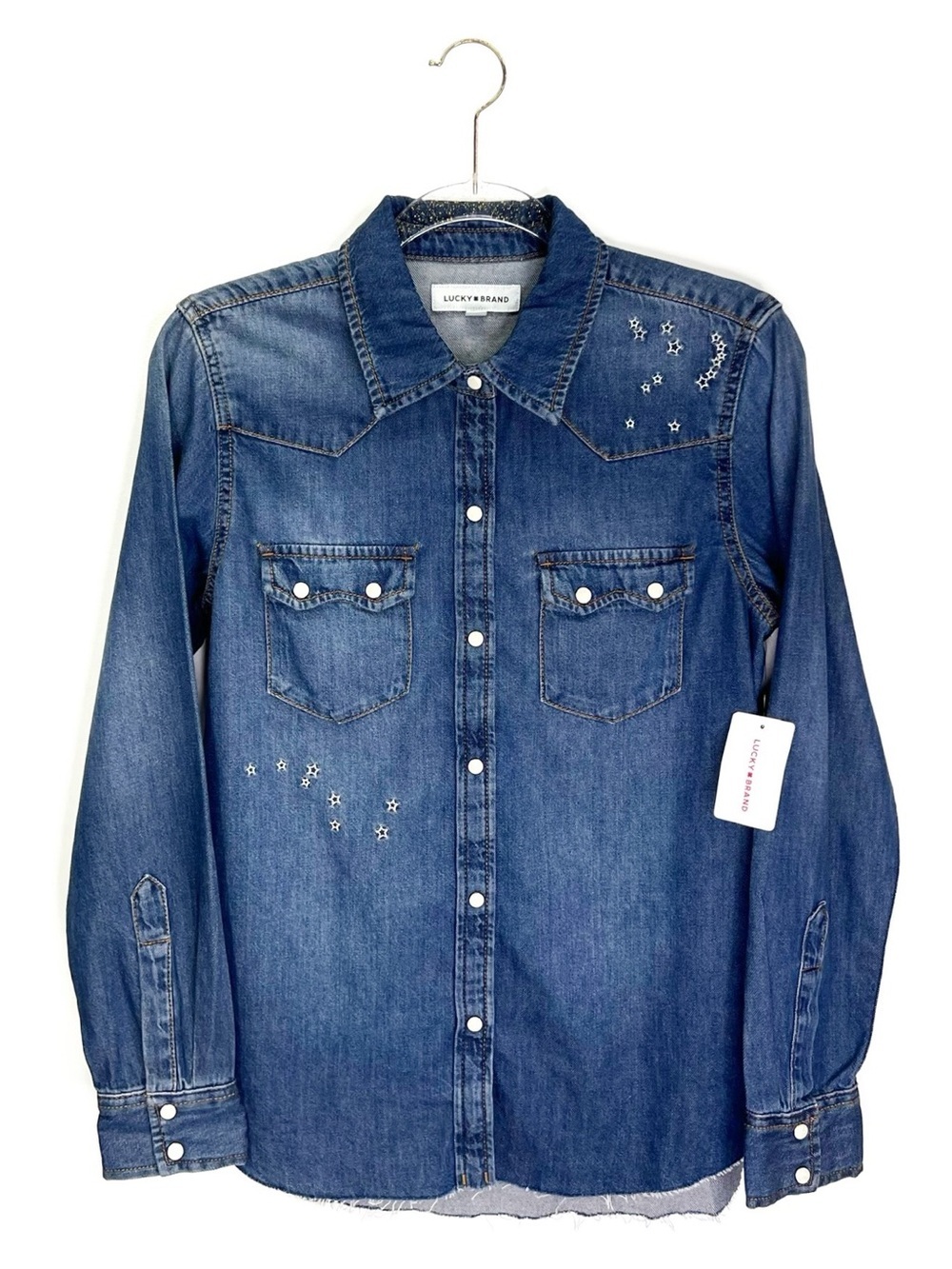Lucky Brand Denim Snap Button Shirt Womens Size Small Cotton Blue Jean Rodeo NWT